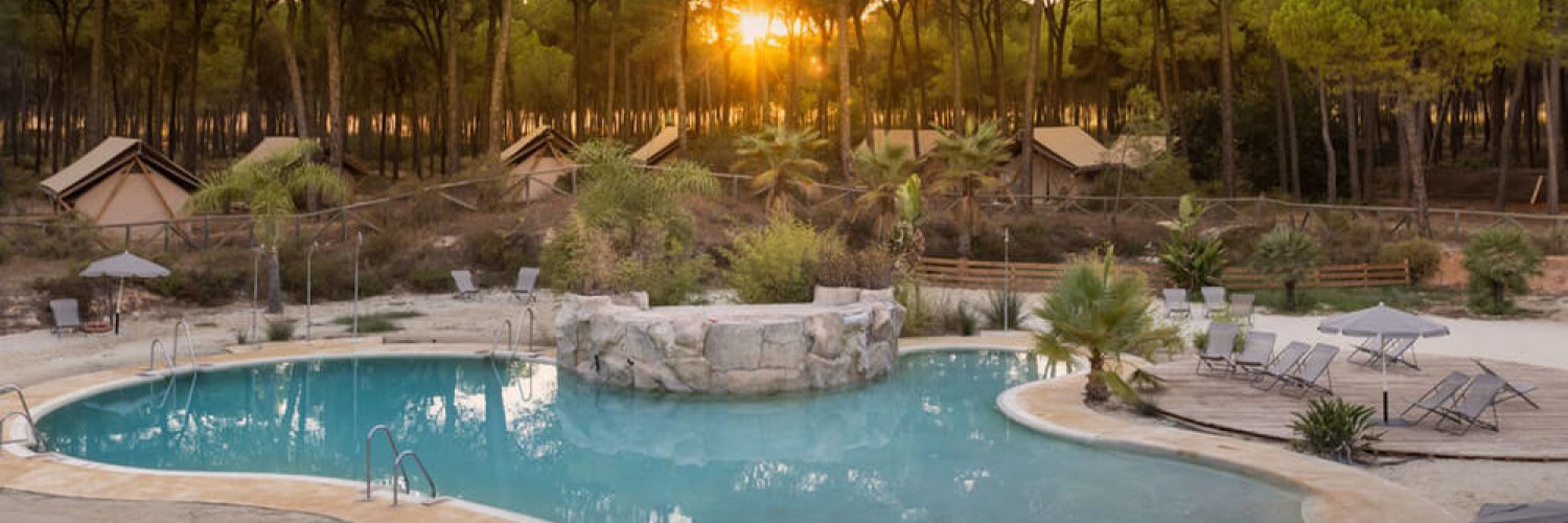 Parc de Doñana – glamping Huttopia : tente ou cabane + bouteille de vin
